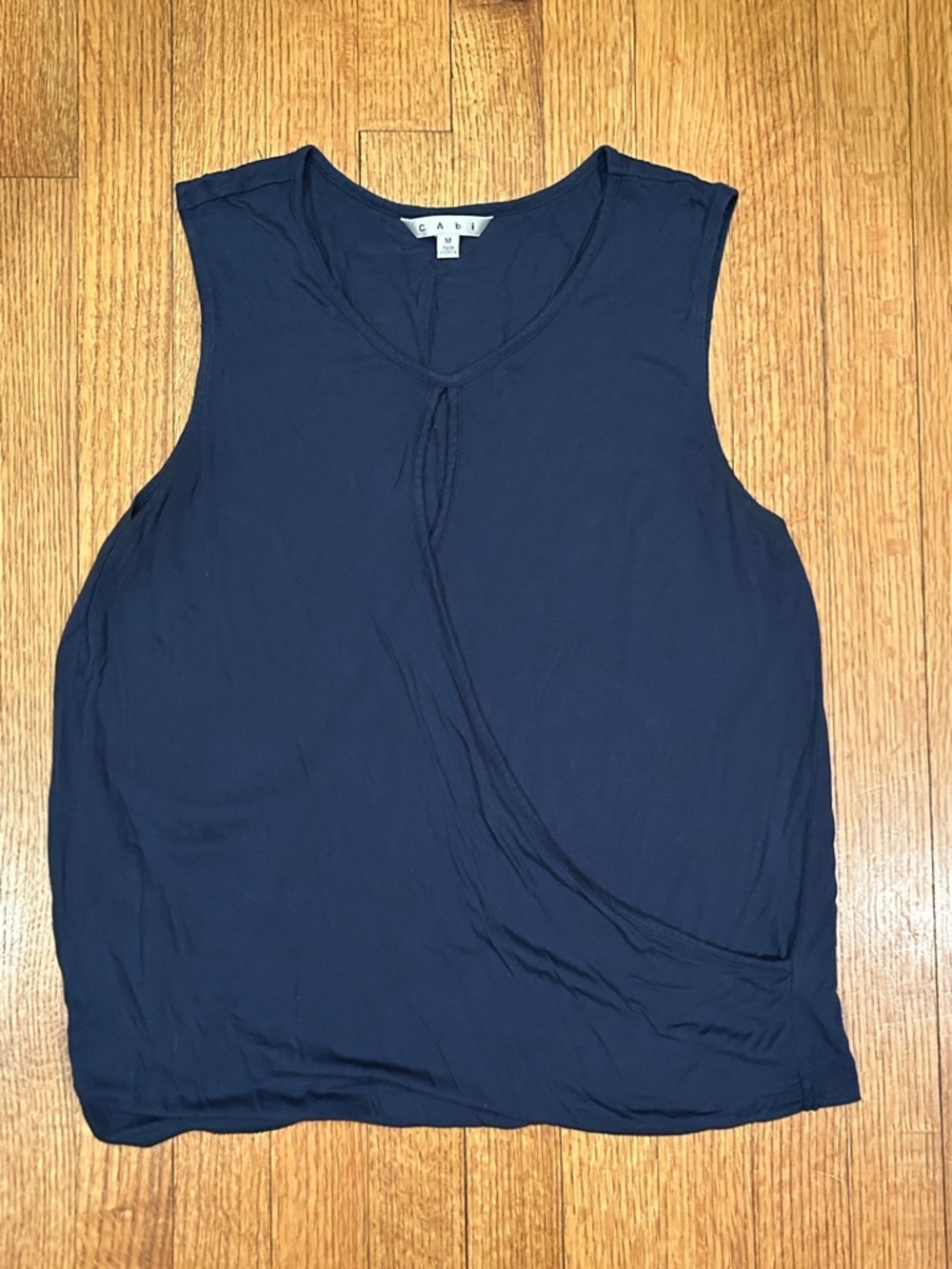 CAbi Navy Sleeveless V-Neck Draped Tank Size Medium